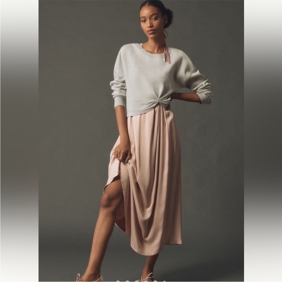 Anthropologie Dresses & Skirts - Anthropologie The Gemini Twofer Sweater + Dress Set Size XL NWT Light Gray/Pink